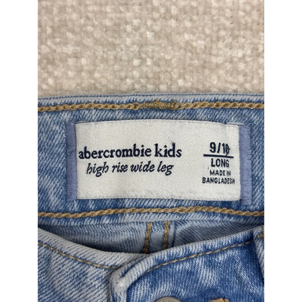 Abercrombie Kids Girls High Rise Wide Leg Distressed Jeans Light Wash 9/10 Long